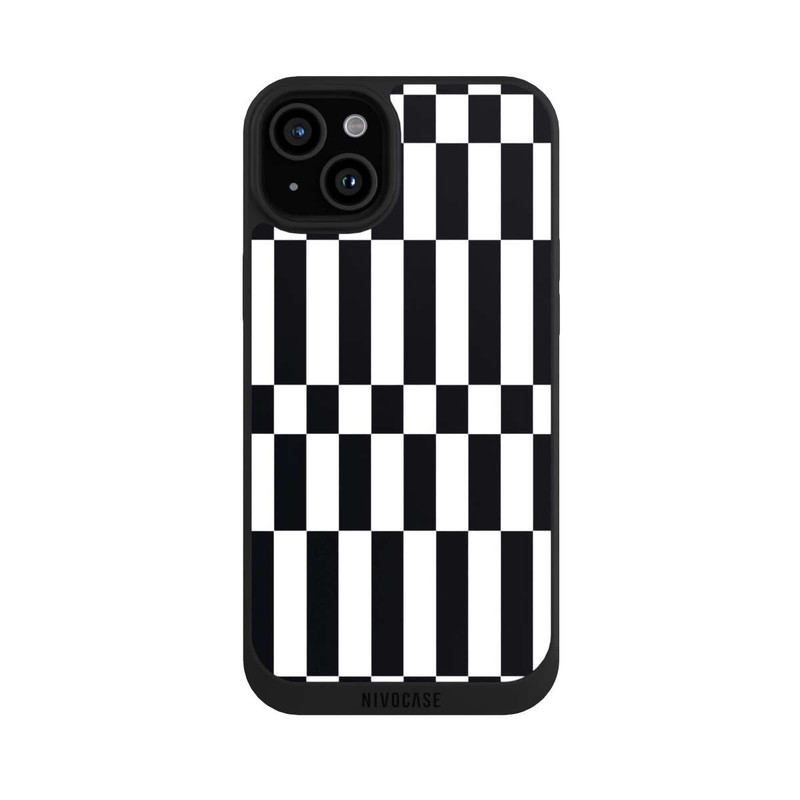 iPhone 15 Plus NIVOpure Checked Abstract Bold Black and White Color Block