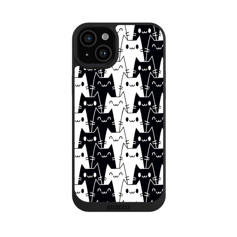 iPhone 15 Plus NIVOpure Katzentapete Schwarz Weiß