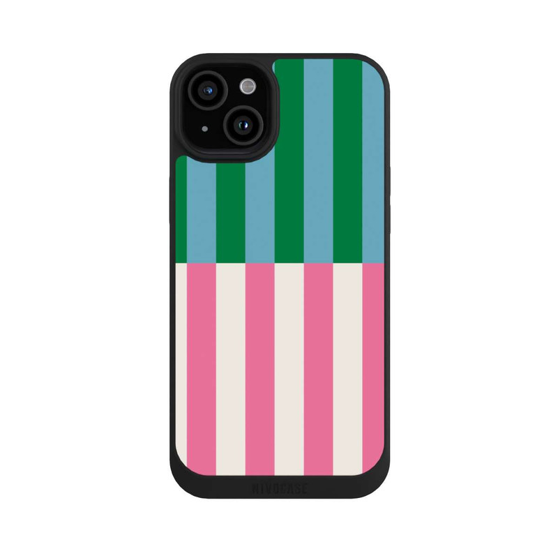 iPhone 15 Plus NIVOpure Streifenmuster Grün Rosa
