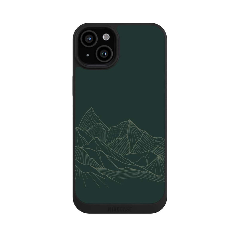 iPhone 15 Plus NIVOpure Dessin Au Trait De Montagne Vert
