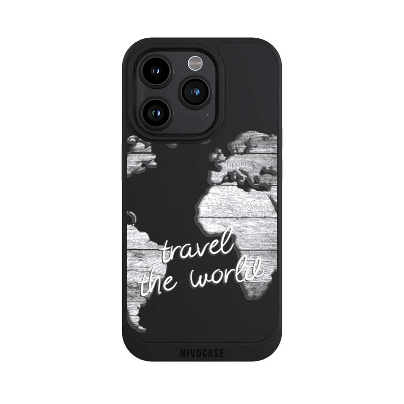 iPhone 15 Pro NIVOpure Carte du Monde Bois sans Fond
