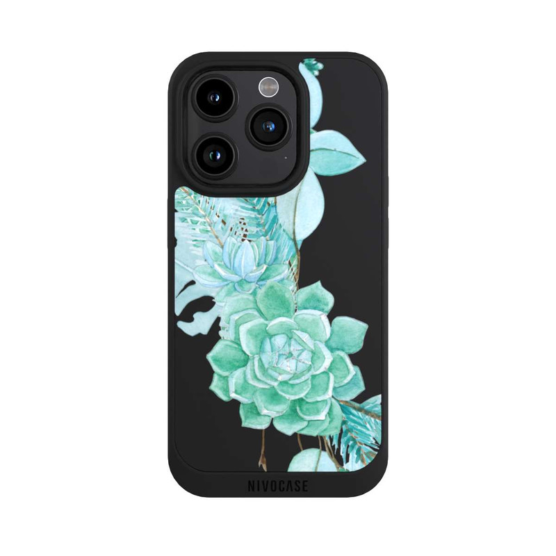 iPhone 15 Pro NIVOpure Sukkulenten Blumen Mintgrün Transparent
