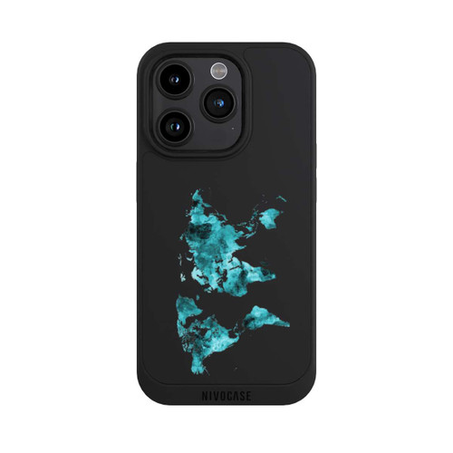 Apple iPhone 15 Pro NIVOpure Carte du monde Teal Transparent