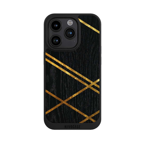 Apple iPhone 15 Pro NIVOpure Schwarzes geometrisches Muster Goldene Streifen