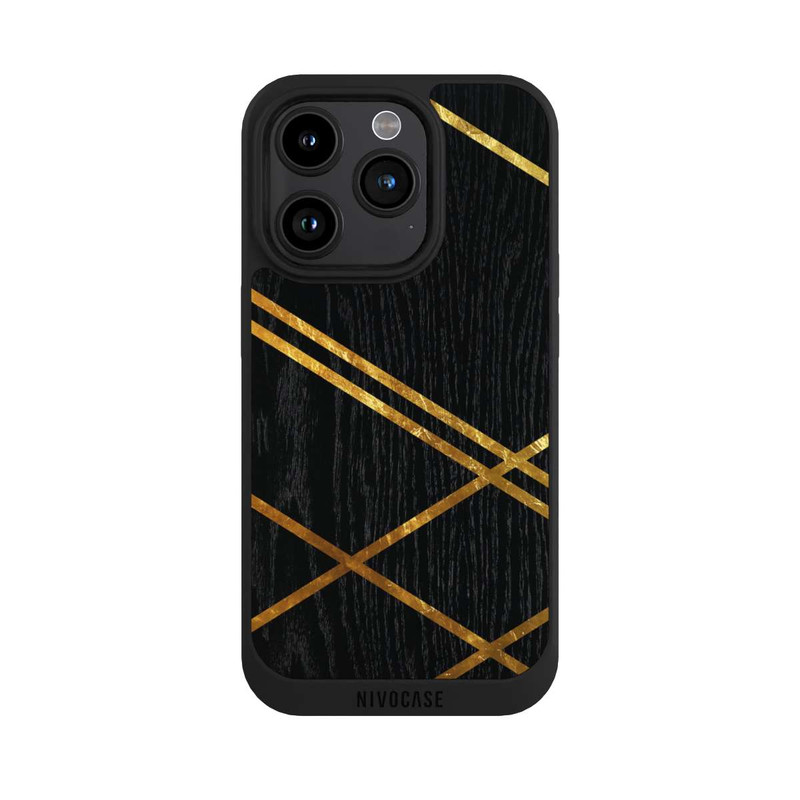 iPhone 15 Pro NIVOpure Black Geometric Pattern Golden Stripes