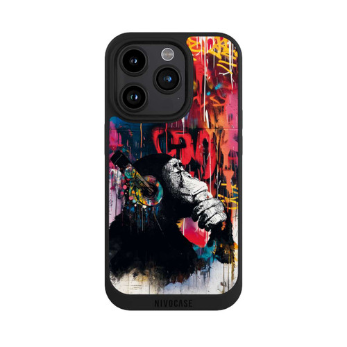 Apple iPhone 15 Pro NIVOpure Affe Stereo Kopfhörer Graffiti Street Art Blau