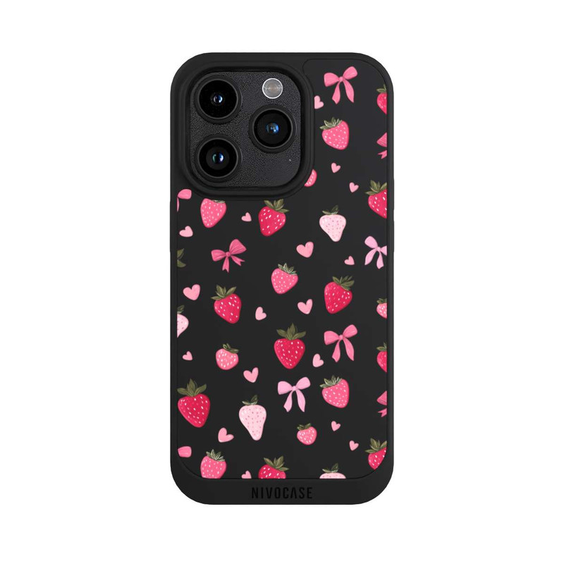 iPhone 15 Pro NIVOpure Erdbeer Herz Schleifen Pink Muster Transparent