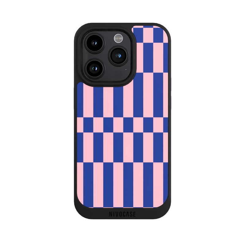 iPhone 15 Pro NIVOpure Checked Abstract Bold Electric Blue and Pink Color Block
