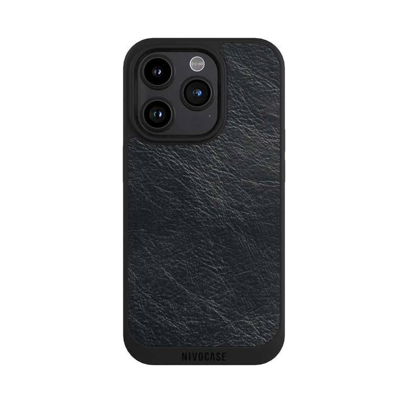 iPhone 15 Pro NIVOpure Fond Aspect Cuir Noir