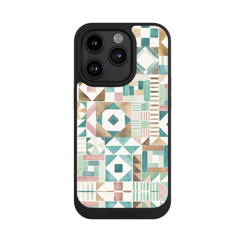 iPhone 15 Pro NIVOpure Geometric Blocks Retro Vintage Patchwork Green