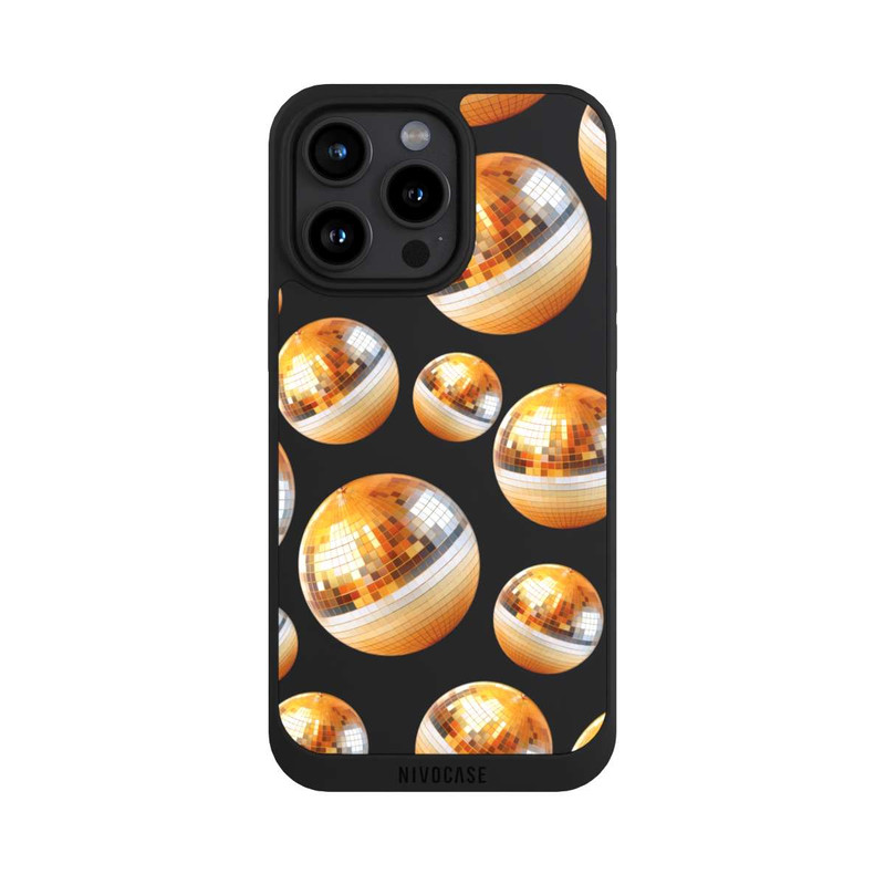 iPhone 15 Pro Max NIVOpure Discokugel Party Gold Orange Transparent mit KI