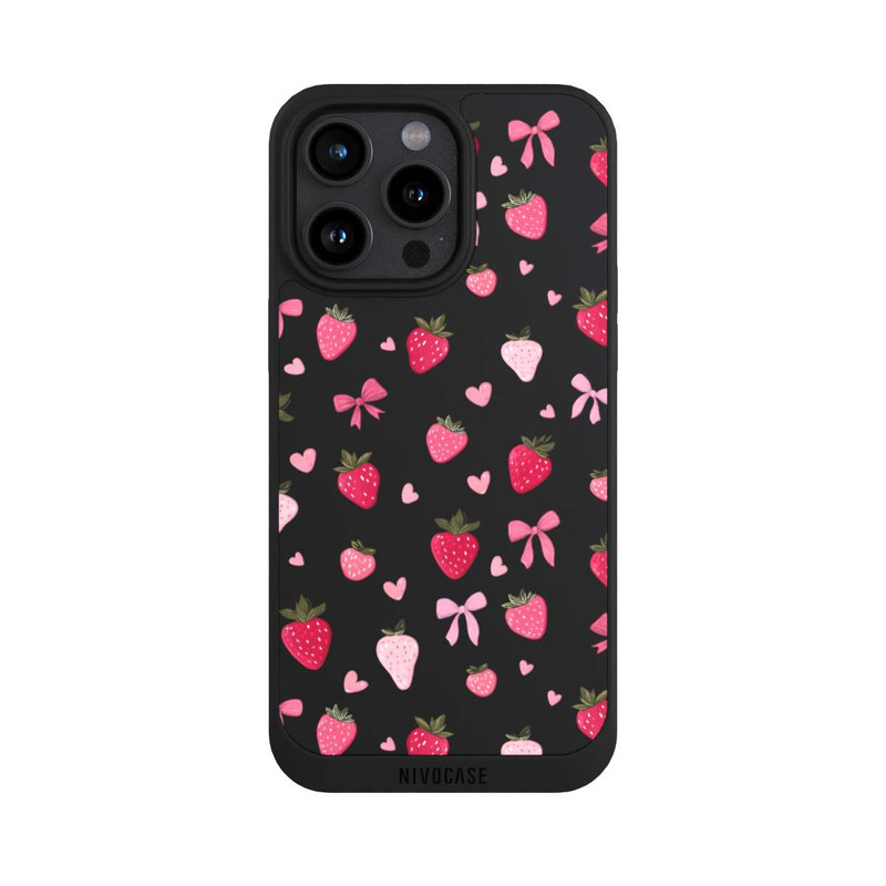 iPhone 15 Pro Max NIVOpure Erdbeer Herz Schleifen Pink Muster Transparent