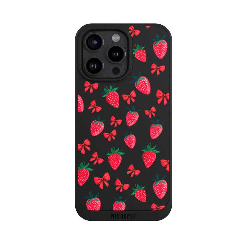 iPhone 15 Pro Max NIVOpure Strawberry Heart Ribbon Pattern Transparent