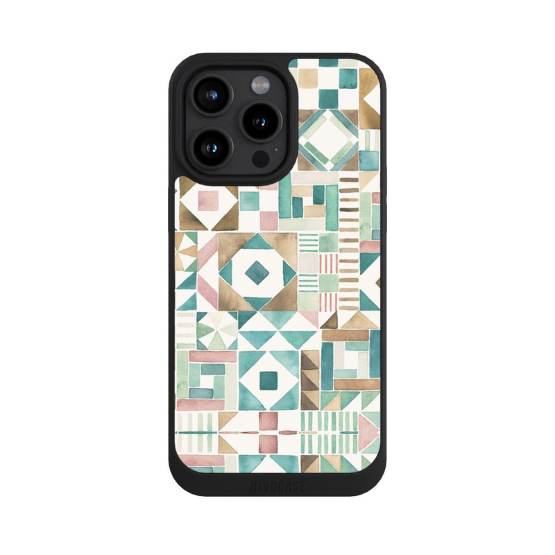 iPhone 15 Pro Max NIVOpure Geometric Blocks Retro Vintage Patchwork Green