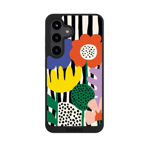 Samsung Galaxy S24 NIVOpure Blumen vor gestreiftem Hintergrund