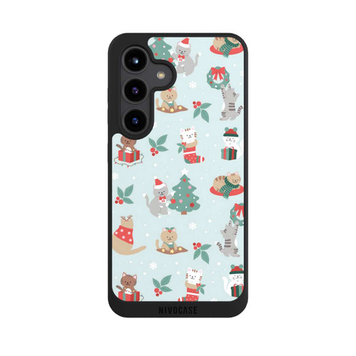 Samsung Galaxy S24 NIVOpure Cute Winter Wonderland Christmas Festive Cats on Teal