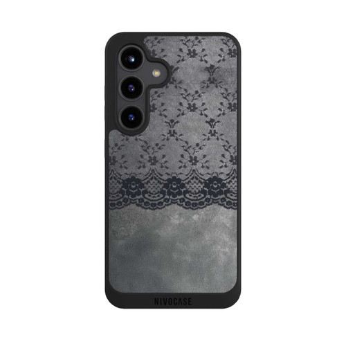 Samsung Galaxy S24 NIVOpure Schwarzes Spitzenmuster auf grauem Hintergrund