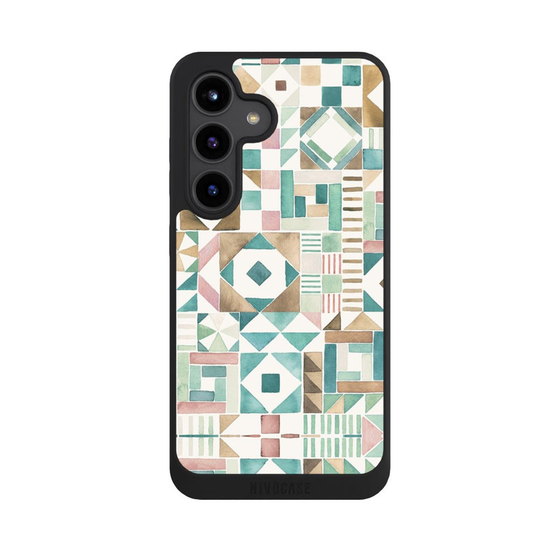 Galaxy S24 NIVOpure Geometric Blocks Retro Vintage Patchwork Green
