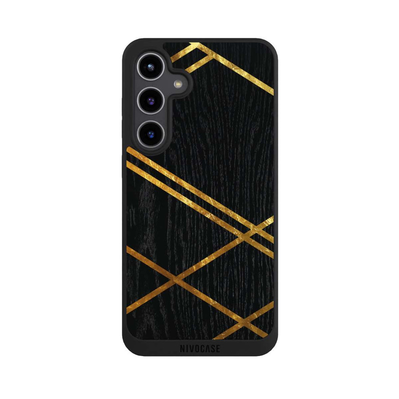 Galaxy S24 + NIVOpure Schwarzes geometrisches Muster Goldene Streifen