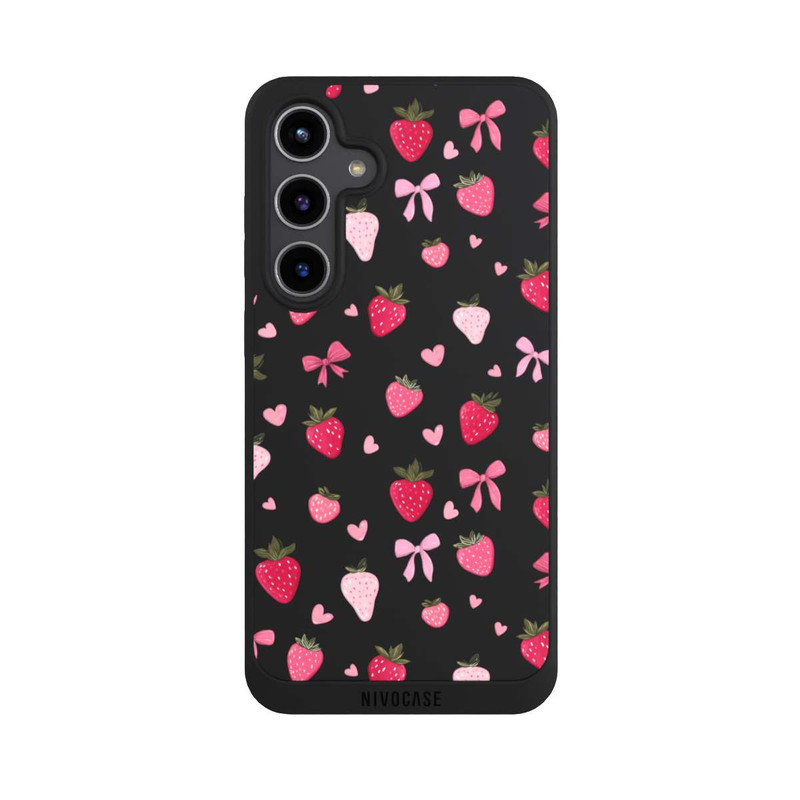 Galaxy S24 + NIVOpure Strawberry Ribbon Pattern Pink Transparent