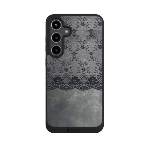 Samsung Galaxy S24+ NIVOpure Schwarzes Spitzenmuster auf grauem Hintergrund