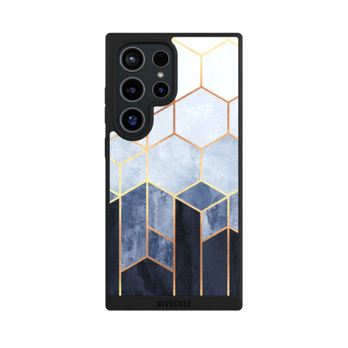 Samsung Galaxy S24 Ultra NIVOpure Soft Blue Hexagons Gold Print