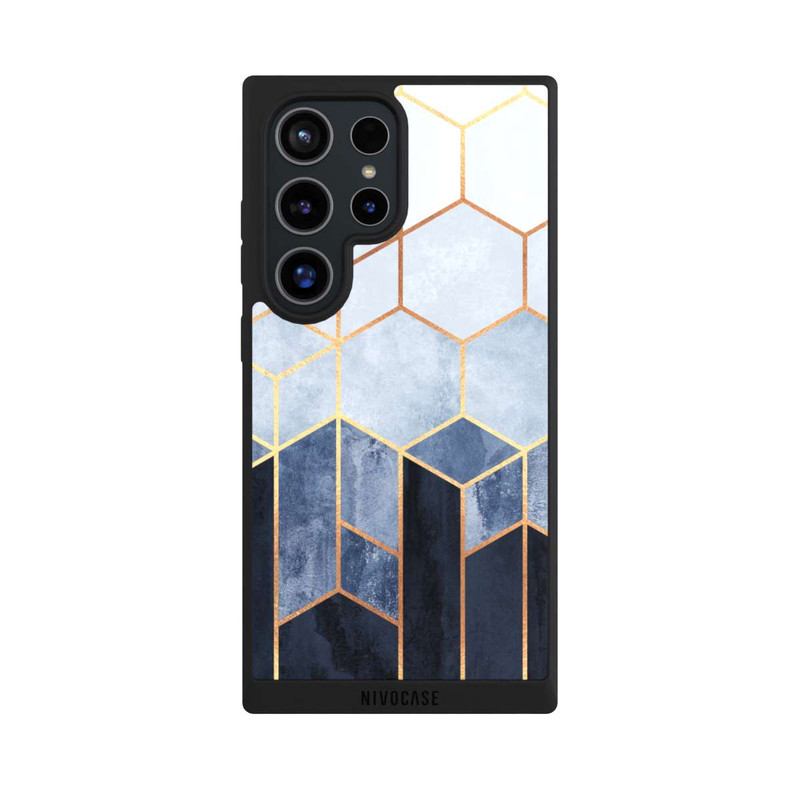 Galaxy S24 Ultra NIVOpure Blauer Farbverlauf Sechsecke Golddruck