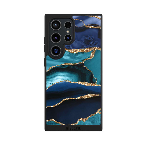 Samsung Galaxy S24 Ultra NIVOpure Dark and Light Blue Marble Gold Glitter Look