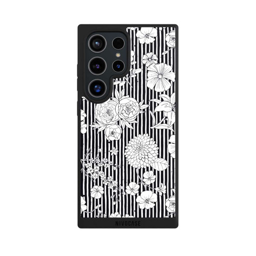 Samsung Galaxy S24 Ultra NIVOpure Blumen und Streifen Schwarz und Weiß