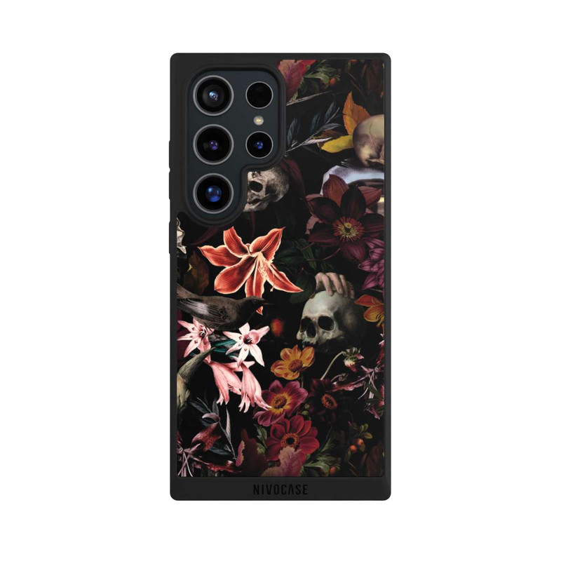 Galaxy S24 Ultra NIVOpure Crânes et fleurs sur fond sombre