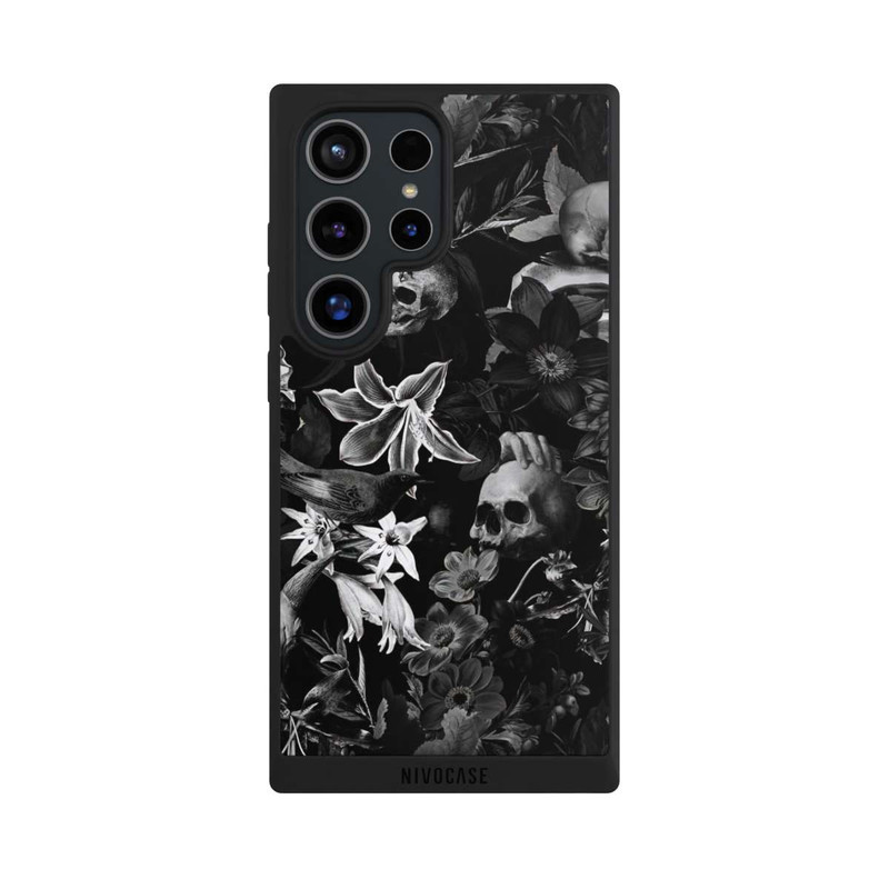 Galaxy S24 Ultra NIVOpure Skulls and Flowers on Black Background