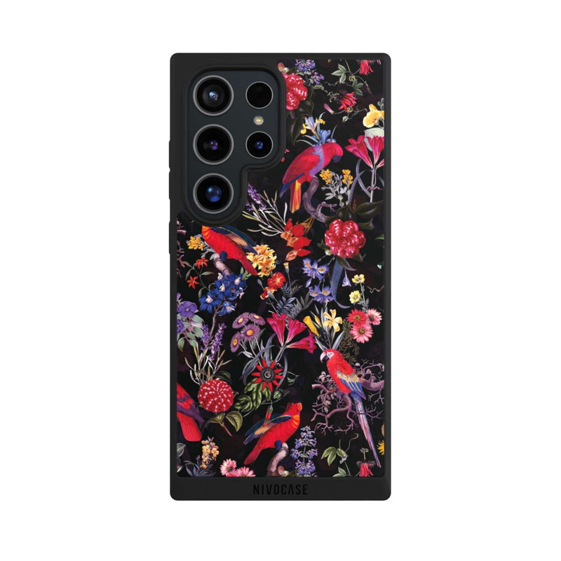 Galaxy S24 Ultra NIVOpure Dunkle Blumen und Papageien