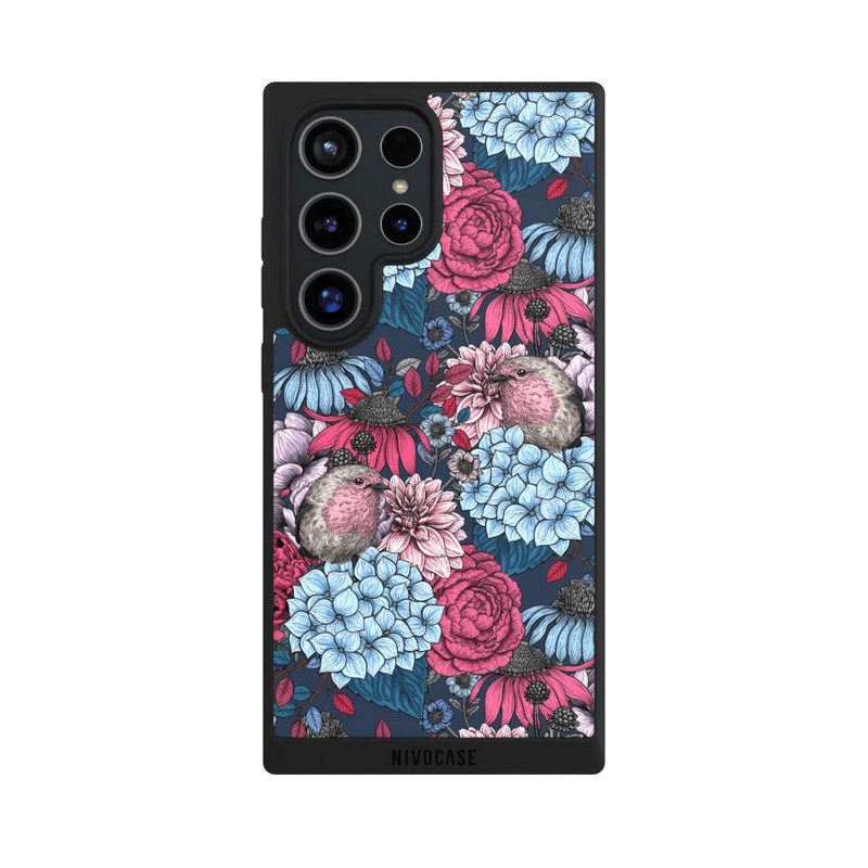 Galaxy S24 Ultra NIVOpure Oiseaux et fleurs rouge pétrole