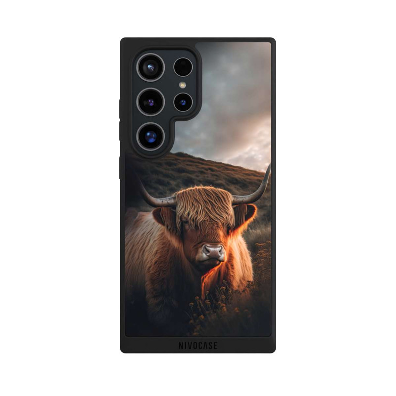Galaxy S24 Ultra NIVOpure Vache Highland avec de grandes cornes avec IA