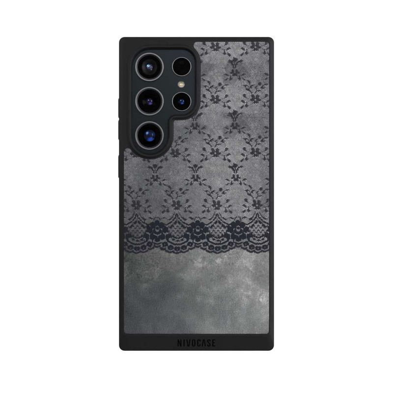 Galaxy S24 Ultra NIVOpure Black Lace Pattern on a Grey Background