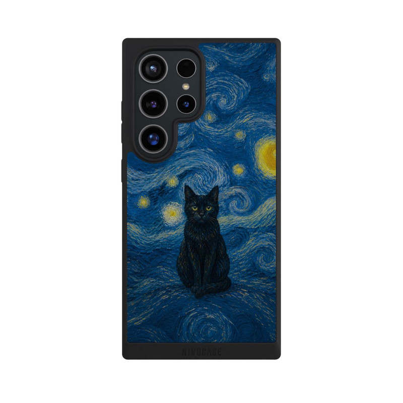 Galaxy S24 Ultra NIVOpure Starry Night by Vincent van Gogh with Cat with AI