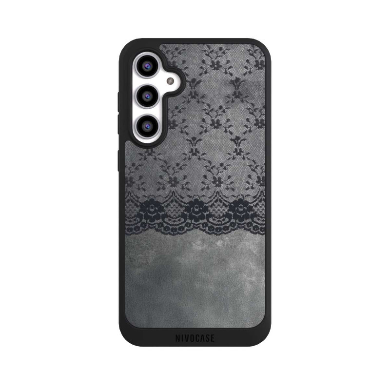 Galaxy S23 FE NIVOpure Schwarzes Spitzenmuster auf grauem Hintergrund