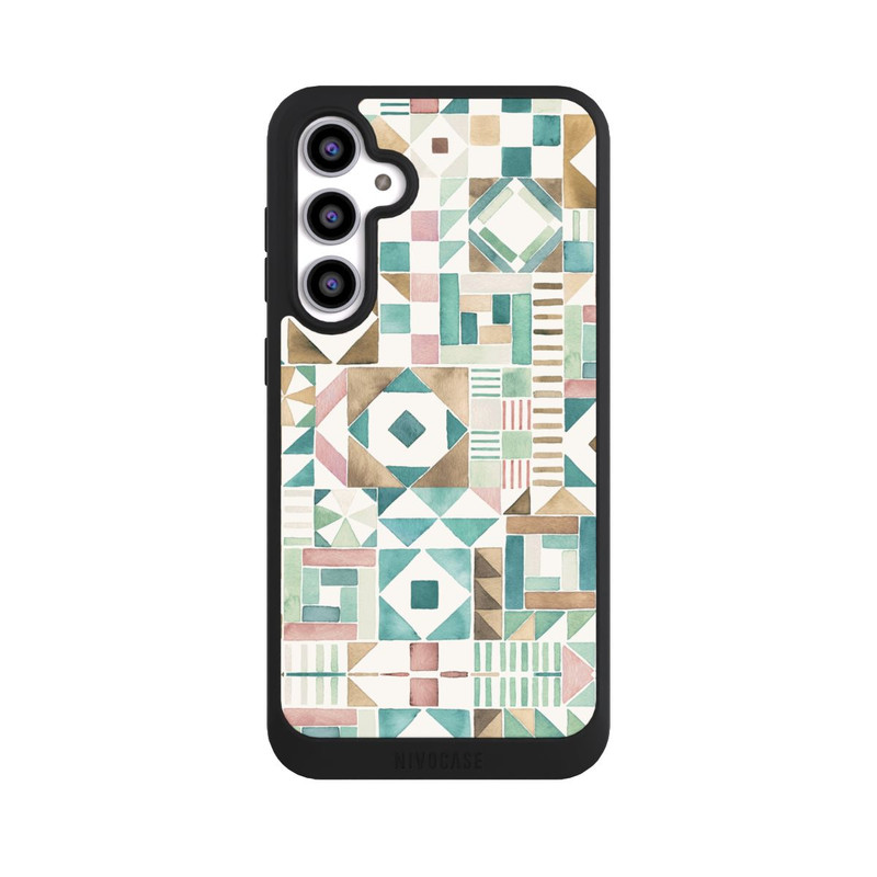 Galaxy S23 FE NIVOpure Geometric Blocks Retro Vintage Patchwork Green