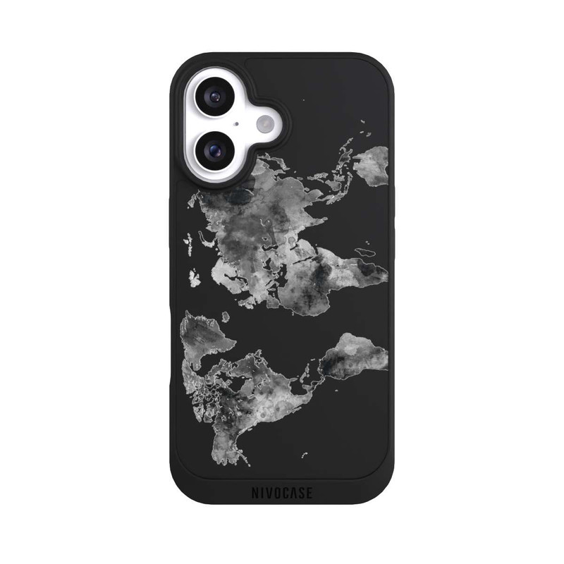 iPhone 16 NIVOpure Weltkarte Schwarz Transparent