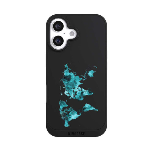 Apple iPhone 16 NIVOpure World Map Teal Transparent
