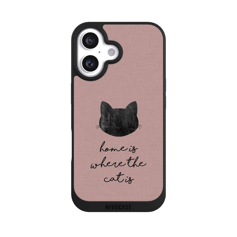 iPhone 16 NIVOpure Home Is Where The Cat Is - Schwarz auf Rosa