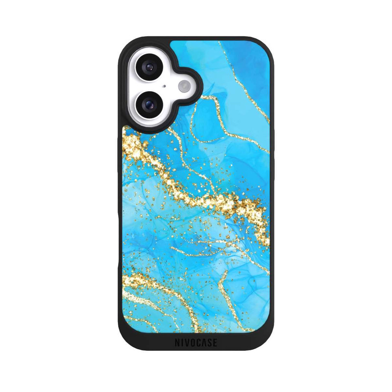 iPhone 16 NIVOpure Türkis-goldene Tapete