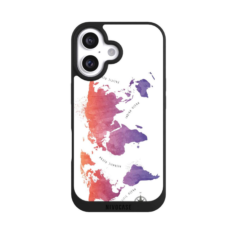 iPhone 16 NIVOpure Aquarell Weltkarte weiß