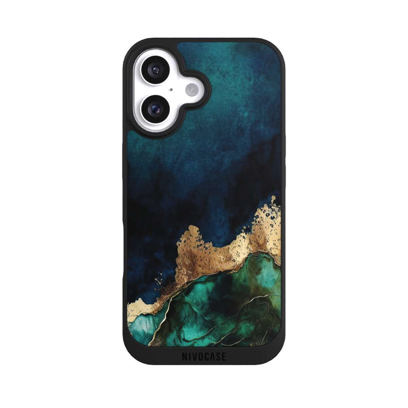 iPhone 16 NIVOpure Bleu pétrole avec or