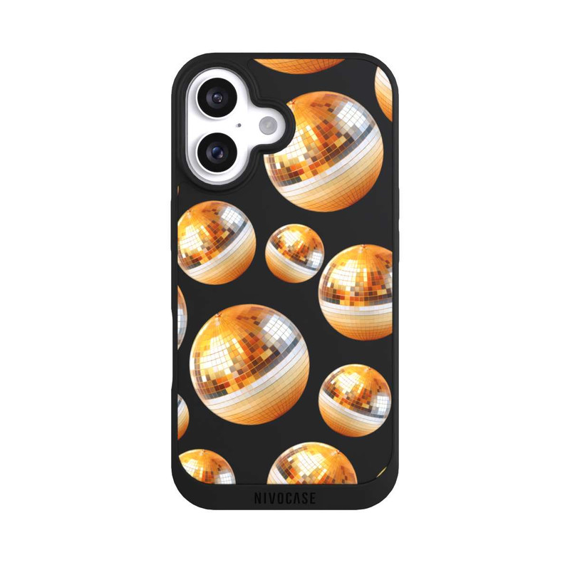 iPhone 16 NIVOpure Discokugel Party Gold Orange Transparent mit KI