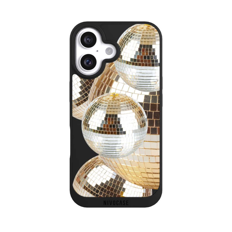 iPhone 16 NIVOpure Discokugel Gold Transparent mit KI