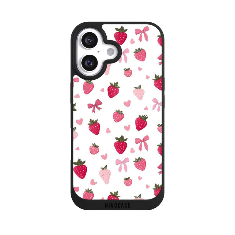 iPhone 16 NIVOpure Erdbeer Herz Schleifen Muster Pink