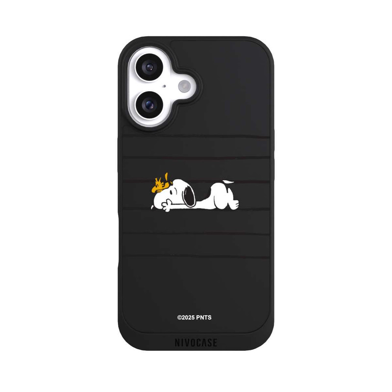iPhone 16 NIVOpure Snoopy Woodstock Streifen Peanuts Transparent