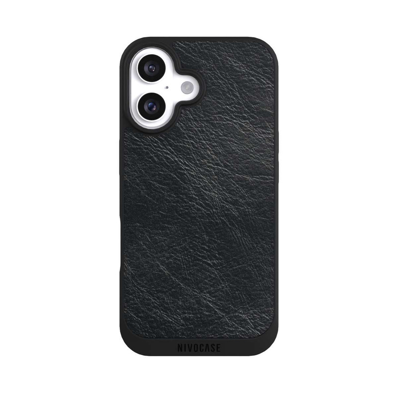 iPhone 16 NIVOpure Schwarzer Lederlook Hintergrund