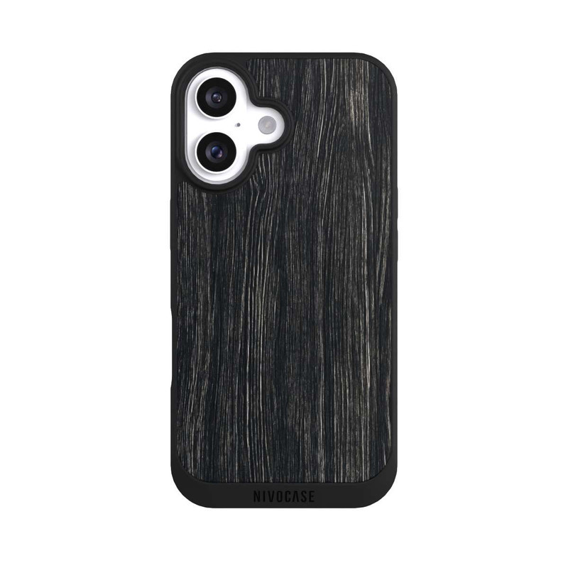 iPhone 16 NIVOpure Dunkle Holzstruktur